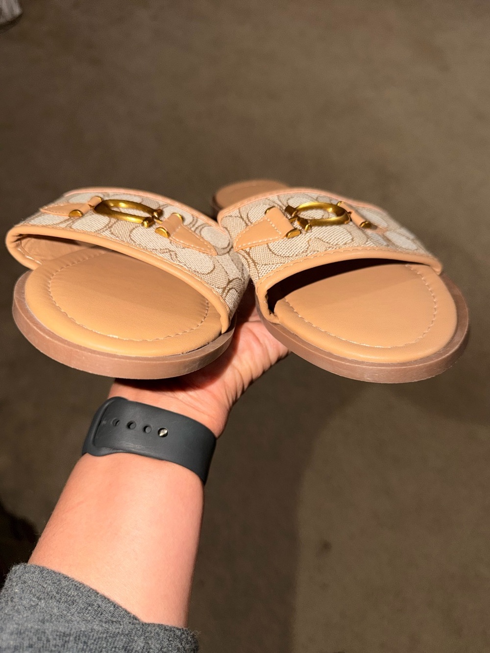 Coach Tan Signature Jacquard Slide Sandals with Gold Hardware - Picture 8 of 11